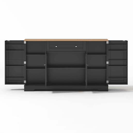 Buffet multifuncional 138 cm - Com gaveta, portas com prateleiras e prateleiras ajustáveis - Preto