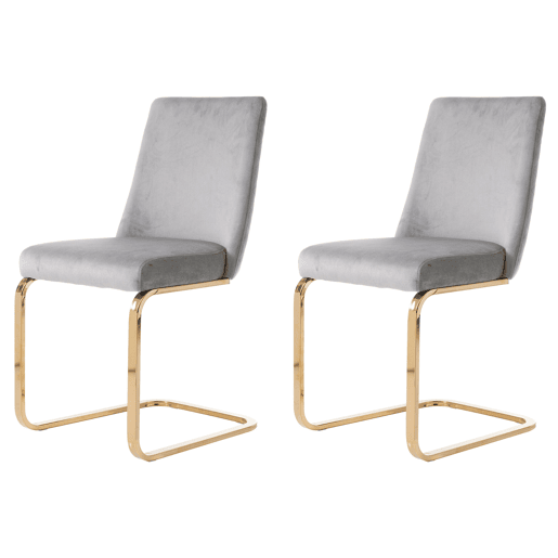 Cadeira de jantar Samt 2 unidades - Design com encosto em diamante, pernas metálicas douradas - Cinza