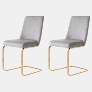 Cadeira de jantar Samt 2 unidades - Design com encosto em diamante, pernas metálicas douradas - Cinza