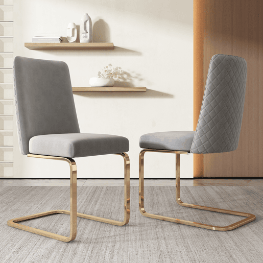 Cadeira de jantar Samt 2 unidades - Design com encosto em diamante, pernas metálicas douradas - Cinza