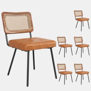 Cadeira de jantar (6 peças) - Rattan, ergonómica, leve, luxuosa, retro - Castanha