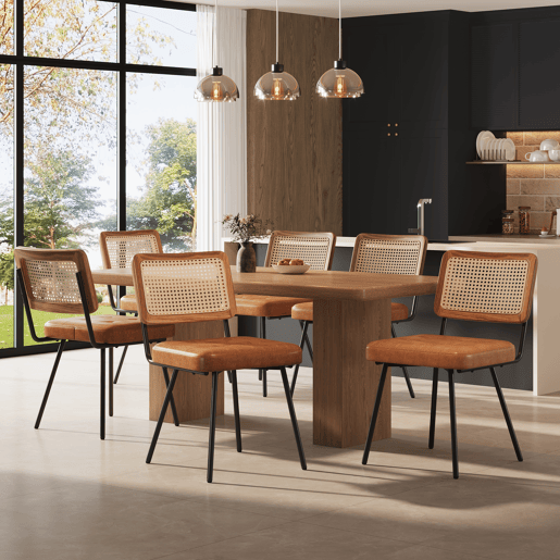 Cadeira de jantar (6 peças) - Rattan, ergonómica, leve, luxuosa, retro - Castanha Cadeira de jantar (6 peças) - Rattan, ergonómica, leve, luxuosa, retro - Castanha