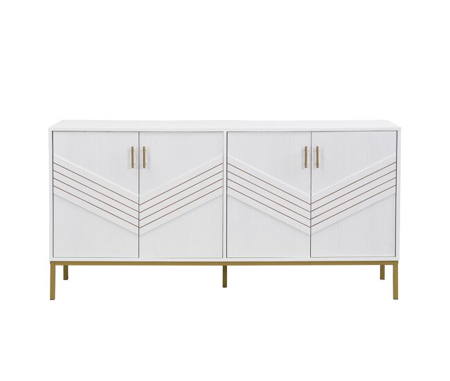 Aparador moderno - con 4 puertas, estantes ajustables y gran capacidad, diseño elegante en mdf con patas metálicas - blanco y dorado