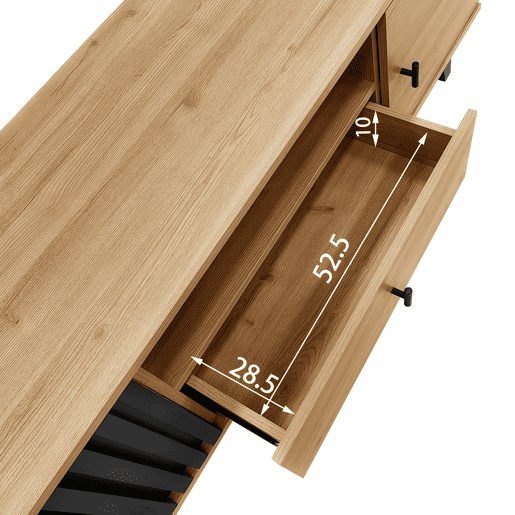 Móvel de TV 170 cm - Estilo elegante, Lowboard com gavetas, design em madeira natural e preto Móvel de TV 170 cm - Estilo elegante, Lowboard com gavetas, design em madeira natural e preto