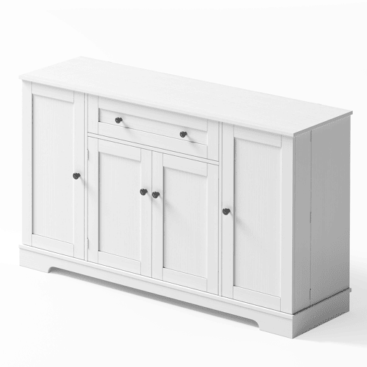 Buffet multifuncional 138 cm - Com gaveta, portas de prateleira e prateleiras ajustáveis - Branco