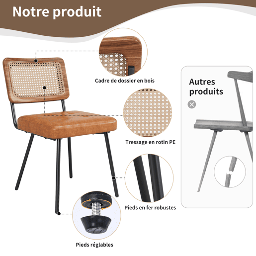 Conjunto de 4 cadeiras de jantar - Cadeira ergonómica de luxo - Estilo retro - Castanho Conjunto de 4 cadeiras de jantar - Cadeira ergonómica de luxo - Estilo retro - Castanho