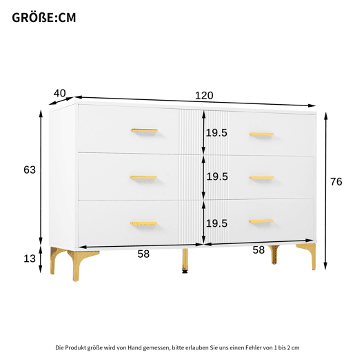 Cômoda 120x40x76 cm - Cômoda com 6 gavetas - Branca