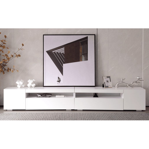 Móvel de TV 240 cm - Painel brilhante, iluminação LED variável - Branco