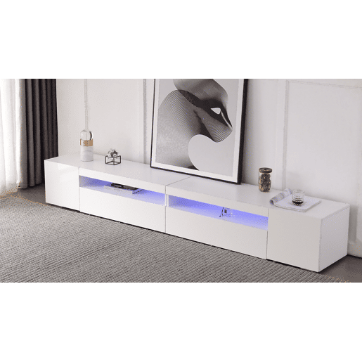 Móvel de TV 240 cm - Painel brilhante, iluminação LED variável - Branco