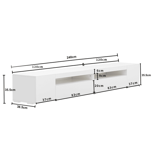 Móvel de TV 240 cm - Painel brilhante, iluminação LED variável - Branco