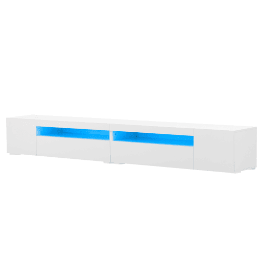 Móvel de TV 240 cm - Painel brilhante, iluminação LED variável - Branco