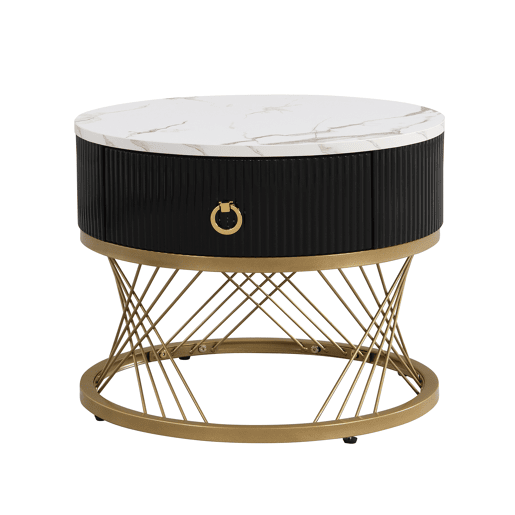 Mesa de centro empilhável 2 peças - Marmoroptik, detalhes dourados, com gavetas