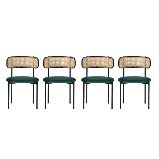 Cadeira de sala de jantar 4 unidades - Cadeira moderna com 4 pernas metálicas, cadeira de vime para sala de estar e quarto - Verde