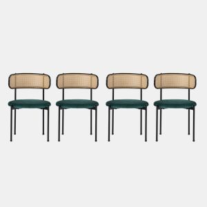 Cadeira de sala de jantar 4 unidades - Cadeira moderna com 4 pernas metálicas, cadeira de vime para sala de estar e quarto - Verde