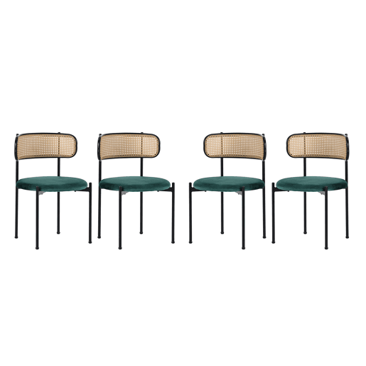 Cadeira de sala de jantar 4 unidades - Cadeira moderna com 4 pernas metálicas, cadeira de vime para sala de estar e quarto - Verde