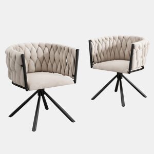 Cadeira de sala de jantar 2 unidades - Cadeira giratória de luxo para sala de estar e quarto, com quatro pernas de metal - Bege