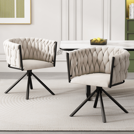 Cadeira de sala de jantar 2 unidades - Cadeira giratória de luxo para sala de estar e quarto, com quatro pernas de metal - Bege