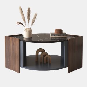 Mesa de centro - design estruturado com mármore e nogueira - linhas únicas - Preto