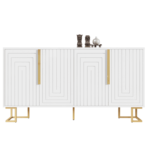Aparador 152 x 40 x 75 cm - design geométrico com puxadores e pés dourados - branco Aparador 152 x 40 x 75 cm - design geométrico com puxadores e pés dourados - branco