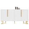Aparador 152 x 40 x 75 cm - design geométrico com puxadores e pés dourados - branco