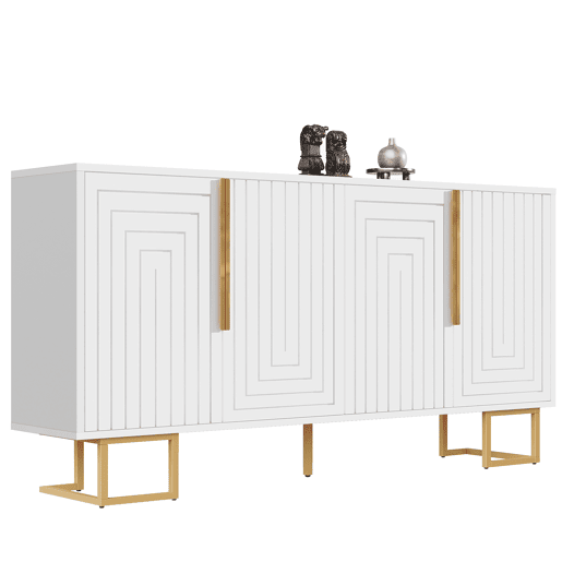 Aparador 152 x 40 x 75 cm - design geométrico com puxadores e pés dourados - branco Aparador 152 x 40 x 75 cm - design geométrico com puxadores e pés dourados - branco