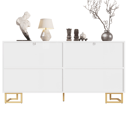 Aparador 152 x 40 x 75 cm - design geométrico com puxadores e pés dourados - branco Aparador 152 x 40 x 75 cm - design geométrico com puxadores e pés dourados - branco