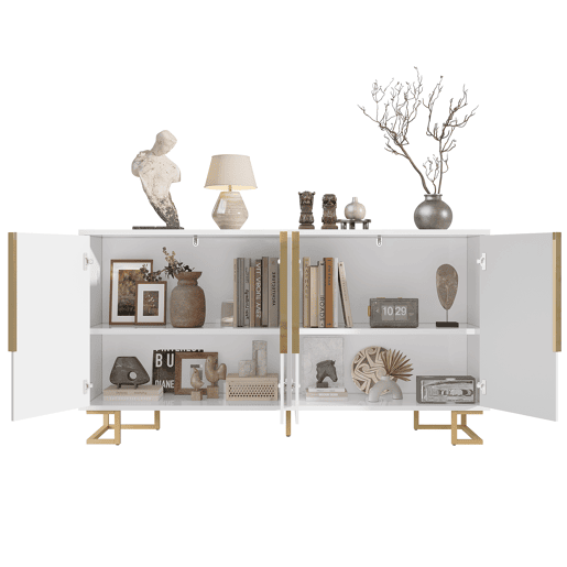 Aparador 152 x 40 x 75 cm - design geométrico com puxadores e pés dourados - branco Aparador 152 x 40 x 75 cm - design geométrico com puxadores e pés dourados - branco