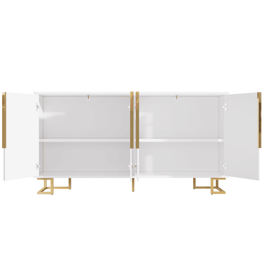Aparador 152 x 40 x 75 cm - design geométrico com puxadores e pés dourados - branco Aparador 152 x 40 x 75 cm - design geométrico com puxadores e pés dourados - branco