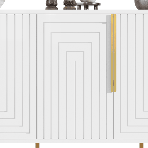 Aparador 152 x 40 x 75 cm - design geométrico com puxadores e pés dourados - branco Aparador 152 x 40 x 75 cm - design geométrico com puxadores e pés dourados - branco