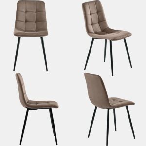 Conjunto de 4 cadeiras de jantar - Cadeira de design com encosto, assento em veludo, estrutura em metal - Castanho