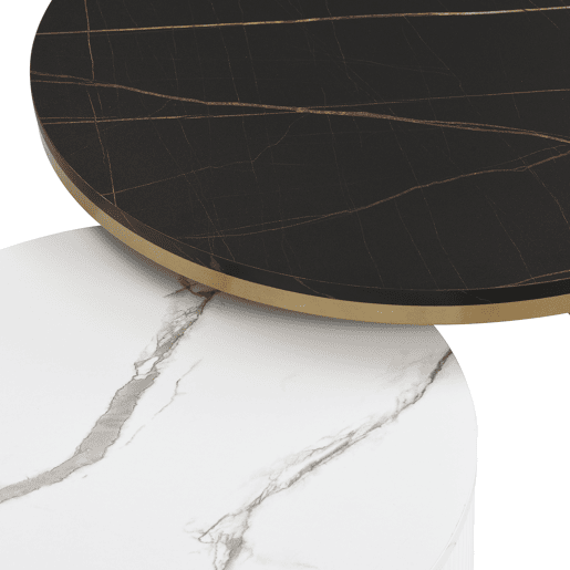 Mesa de centro empilhável 2 peças - Marmoroptik, decorações douradas, mesa auxiliar com gavetas - Preto