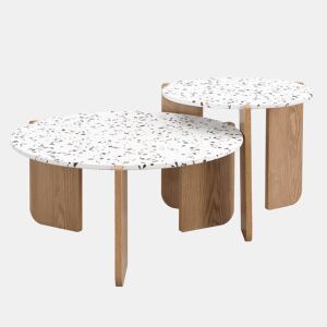 Mesa de centro modular de 2 peças - Mesa auxiliar para sala e varanda, conjunto de mesas - cor Natural