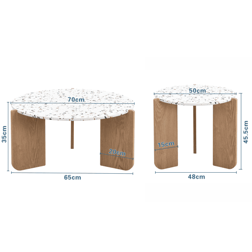 Mesa de centro modular de 2 peças - Mesa auxiliar para sala e varanda, conjunto de mesas - cor Natural