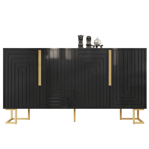 Aparador 152 x 40 x 75 cm - design geométrico com puxadores e pés dourados - preto Aparador 152 x 40 x 75 cm - design geométrico com puxadores e pés dourados - preto