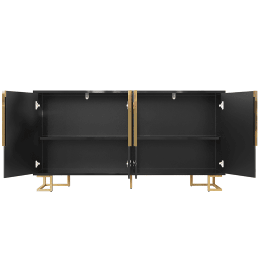 Aparador 152 x 40 x 75 cm - design geométrico com puxadores e pés dourados - preto Aparador 152 x 40 x 75 cm - design geométrico com puxadores e pés dourados - preto