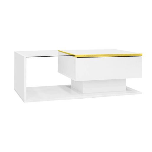 Mesa de centro 90 cm - Com vidro e efeito LED - Branco brilhante