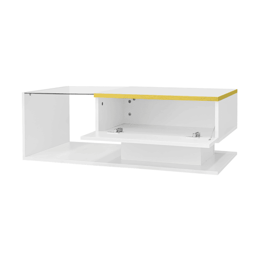 Mesa de centro 90 cm - Com vidro e efeito LED - Branco brilhante