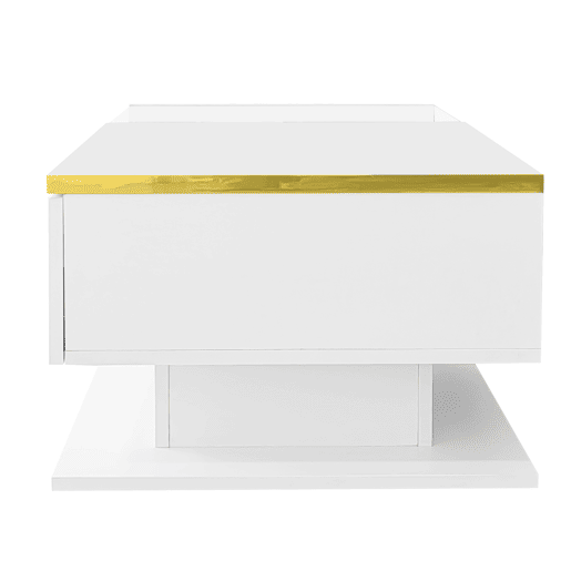 Mesa de centro 90 cm - Com vidro e efeito LED - Branco brilhante