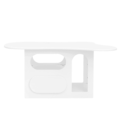 Mesa de centro 97x45x43,5 cm - Mesa de centro com gavetas, design em forma de nuvem, com prateleiras abertas - Branco