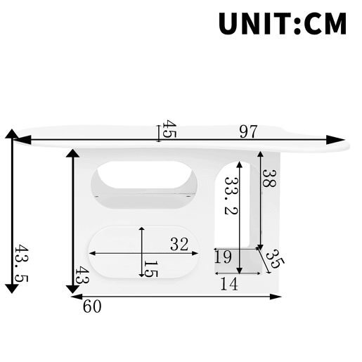 Mesa de centro 97x45x43,5 cm - Mesa de centro com gavetas, design em forma de nuvem, com prateleiras abertas - Branco