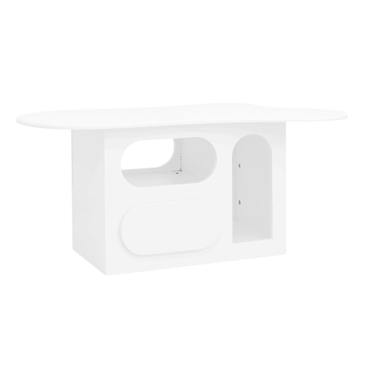 Mesa de centro 97x45x43,5 cm - Mesa de centro com gavetas, design em forma de nuvem, com prateleiras abertas - Branco