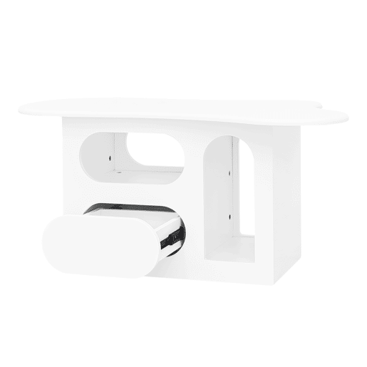 Mesa de centro 97x45x43,5 cm - Mesa de centro com gavetas, design em forma de nuvem, com prateleiras abertas - Branco