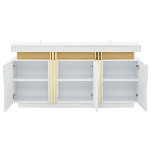 Móvel auxiliar 140x38x70 cm - 3 portas, com compartimentos ajustáveis e costuras platina - Branco