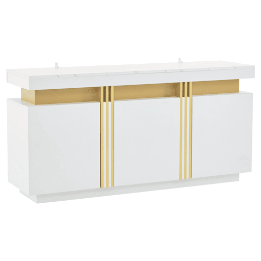 Móvel auxiliar 140x38x70 cm - 3 portas, com compartimentos ajustáveis e costuras platina - Branco