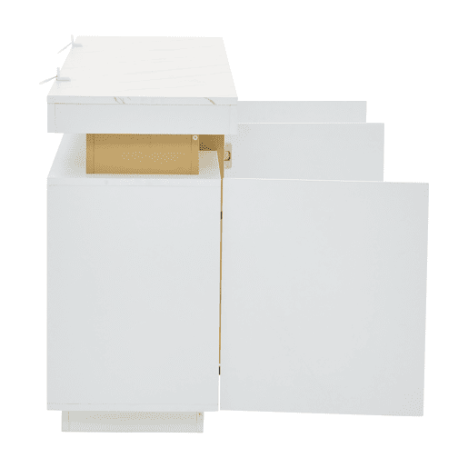 Móvel auxiliar 140x38x70 cm - 3 portas, com compartimentos ajustáveis e costuras platina - Branco