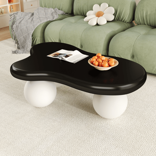 Mesa de centro estilo nuvens - Design com iluminação LED, formato de nuvem, pernas redondas, ideal para salas modernas e quartos infantis - Preto e Branco
