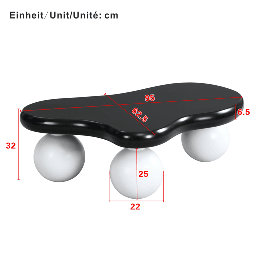 Mesa de centro estilo nuvens - Design com iluminação LED, formato de nuvem, pernas redondas, ideal para salas modernas e quartos infantis - Preto e Branco