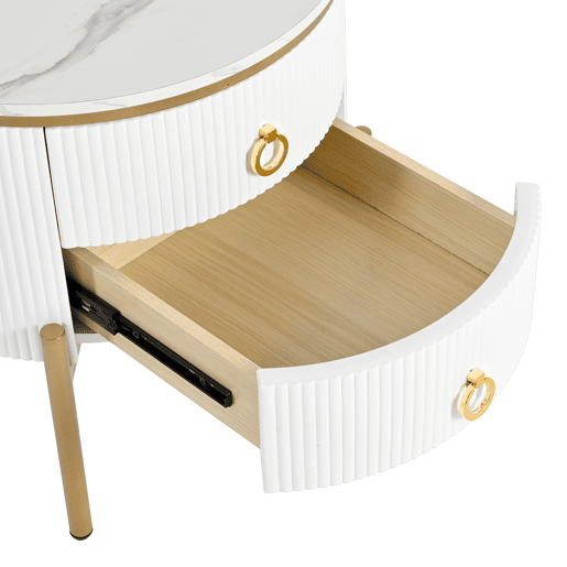 Mesa auxiliar - com gavetas, superfície especial, estrutura em mármore, pernas e puxadores dourados, ajustável - Branco