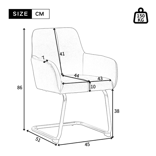 Cadeira de jantar 2 unidades - Cadeira moderna, minimalista, com pernas de aço curvas - Cinza
