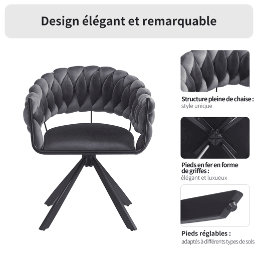 Cadeira de jantar 2 peças - veludo, luxo leve, design moderno e ergonómico, pernas metálicas em forma de garra - cinzento